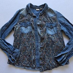 Mudd Blue Floral Button Down Shirt